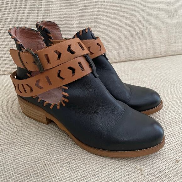 Musse and Cloud All Leather Wrap Around, Ankle Boots, Navy, Brown, Ladies 6 - Picture 5 of 10